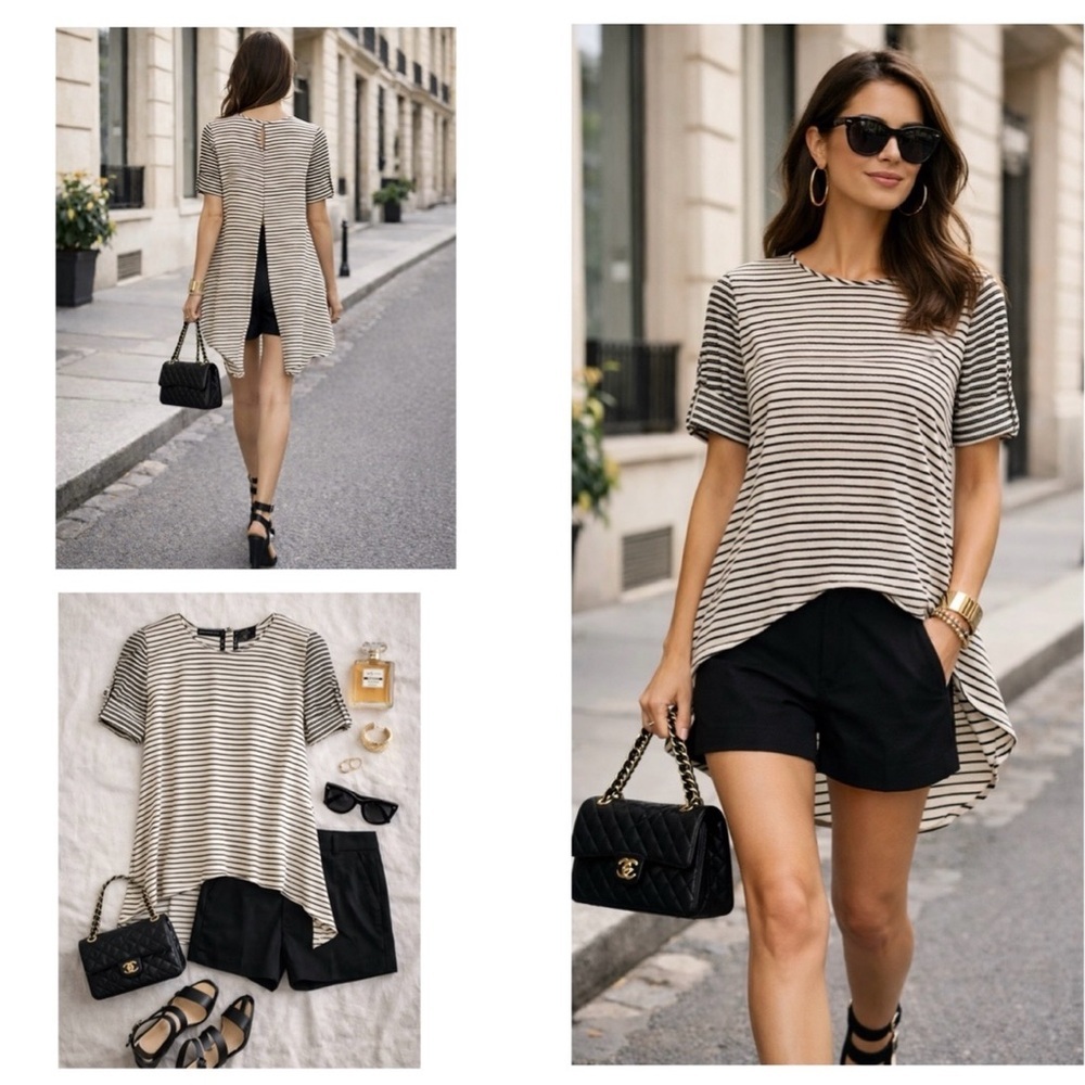 BCBGMAXAZRIA 100% Silk $378 Caterina Split Back Top Sz XS Striped High Low - Picture 16 of 16